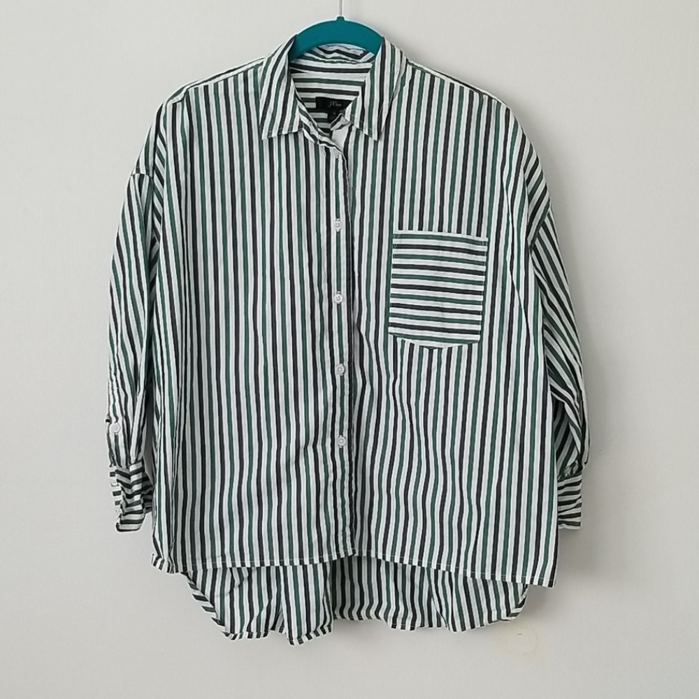 J. Crew 3/4 Length Sleeve Striped Hi-low Shirt - S